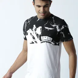 Huetrap Men White & Black Printed Regular Fit Round Neck T-shirt image 3