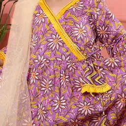 BEBE UNICORN Girls Floral Printed Angrakha Gotta Patti Pure Cotton Kurta with Palazzos & With Dupatta image 2