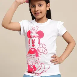 Kidsville White & Pink Cotton Printed Mickey T-Shirt-image-66