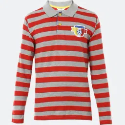 Peter England Kids Red & Grey Striped  Full Sleeves Polo T-Shirt-image-11