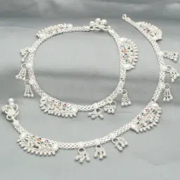 Sri Jagdamba Pearls Unicorn Charm Silver Anklets for Women-picture-3