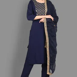 Moda Rapido Floral Yoke Design Mirror Work Straight Kurta With Trousers And Dupatta-picture-39