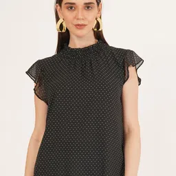 IX IMPRESSION Polka Dot Print Flutter Sleeve Ruffles Top-picture-13