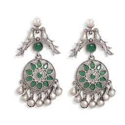 Priyaasi Silver-Plated Artificial Beads Studded Contemporary Chandbalis Earrings image 3