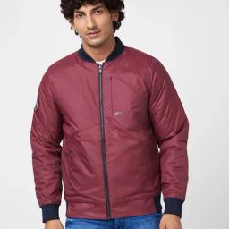 Spykar Wine Red Puffer Reversible Jacket With Contrast Slip Patch On Reverse Side-picture-25