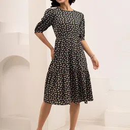 DressBerry Women Floral Printed Crepe Fit & Flare Midi Dress-image-77