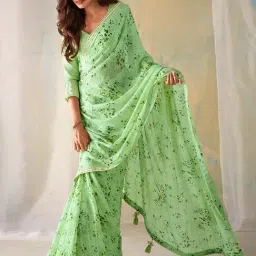 Saree Mall Green Floral Print Saree With Unstitched Blouse-image-81
