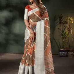 Saree Mall Brown & Orange Printed Saree With Unstitched Blouse-image-83