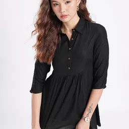 fusion by glitchez Shirt Collar Gathers A-line Kurti-picture-26