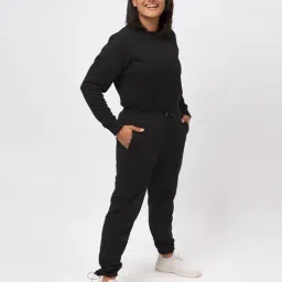 BlissClub Women Black Everyday Cozy Narrow Joggers With Elastic Ankle Adjuster-image-10