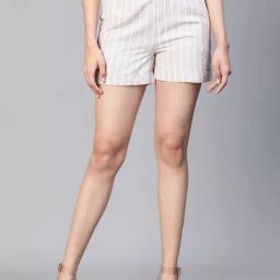Oxolloxo Beige & White Cotton Striped Shorts-picture-7