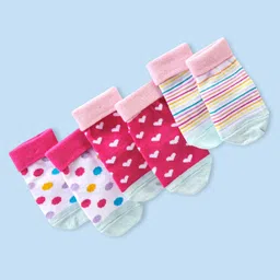 Cute Walk By Babyhug Anti-Bacterial & Anti- Skid Ankle Length with Striped & Heart & Dot Design Socks Pack of 3- Multicolour-picture-11