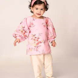 Vastramay Full Sleeves Floral Printed Kurta And Pant Set - Pink-picture-39