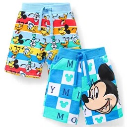 Babyhug Disney Cotton Knit Shorts With Mickey Mouse & Pluto Print Pack Of 2 - Blue White & Red-picture-17