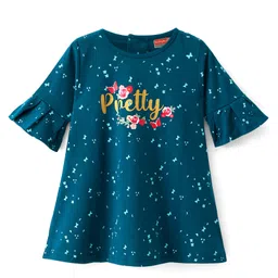 Babyhug 100% Cotton Single Jersey Knit Three Fourth Sleeves Frock Floral Print - Blue image 1