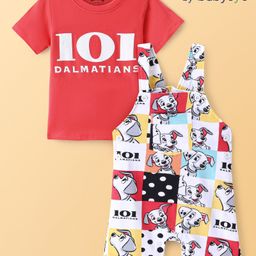 Babyoye Disney Cotton Knit Dungaree & Half Sleeves T-Shirt Set with 101 Dalmatians Print - Multicolor-picture-22