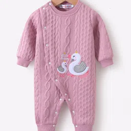 Kookie Kids Full Sleeves Romper with Swan Applique & Cable Knit Design - Mauve-picture-13