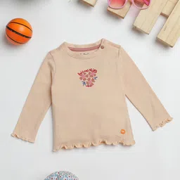 Milou Cotton Full Sleeves Floral Printed Bio Washed Tee - Beige-picture-20