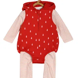 MINI KLUB Cotton Full Sleeves Droplets Printed Coordinate Set - Red image 1