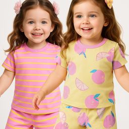 Babyoye 100% Cotton Knit Half Sleeves Shorts Striped & Fruit Printed Co-Ord Night Suits Pack of 2 - Multicolor-picture-5