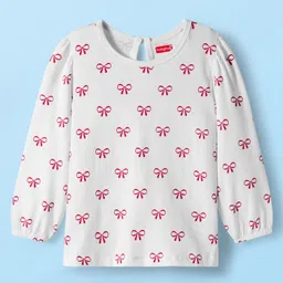 Babyhug 100% Cotton Knit Full Sleeves T-Shirts With Bow Print - White-picture-13