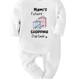 Zeezeezoo 100% Cotton Knit Family Theme Full Sleeves Mamis Future Shopping Partner Text Printed Romper - White-picture-14