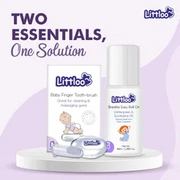 Littloo Silicone Baby Finger Toothbrush: Ideal for massaging & cleaning gums (Pack of 1) and Littloo Breathe Easy Roll-On for Kids | Relieves Cold & Nasal Congestion image 2