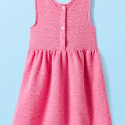 Babyhug Cotton Knit Textured Frock with Full Sleeves Floral Printed Inner Tee & Sling Bag - Pink & White image 2