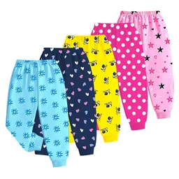 KUCHIPOO Cotton Knit Pack Of 5 Hearts & Stars Printed Pajama - Pink Violet Yellow & Aqua Blue image 3