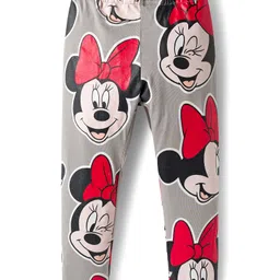 Babyhug Disney Cotton Knit Full Length Leggings With Minnie Mouse Graphics Pack Of 3 - Red Black & Grey image 2