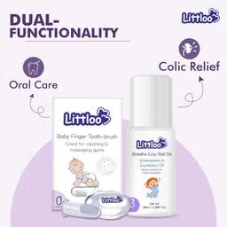 Littloo Silicone Baby Finger Toothbrush: Ideal for massaging & cleaning gums (Pack of 1) and Littloo Breathe Easy Roll-On for Kids | Relieves Cold & Nasal Congestion image 3