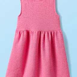 Babyhug Cotton Knit Textured Frock with Full Sleeves Floral Printed Inner Tee & Sling Bag - Pink & White image 3