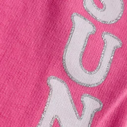 Babyhug Terry Knit Full Length Lounge Pant with Text Glitter Print - Pink image 3