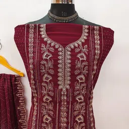 DWARKAPURI FASHION Embroidered Silk Georgette Unstitched Dress Material image 3