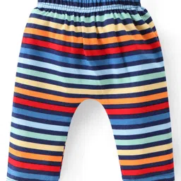 Babyhug Interlock Cotton Knit Full Length Striped Diaper Leggings with Vehicles Print Pack of 3 - Yellow & Red image 4
