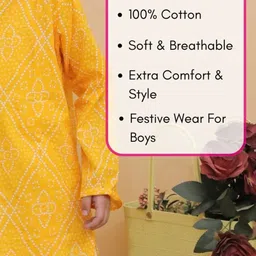 Vastrarth Cotton Full Sleeves Floral Bandhani Printed Kurta Pyjama Set - Yellow image 5