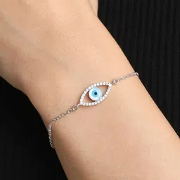 Peora Silver-Plated Cubic Zirconia Studded Evil Eye Adjustable Wraparound Bracelet image 2