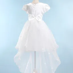 Mark & Mia Half Sleeves High & Low Design Party Frock With Floral Embroidery -White image 5