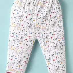 CUCUMBER Sinker Knit Full Sleeves Co-ords Night Suit With Animal Print - White image 5