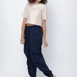 Vishudh Women Off-White & Navy Blue Printed Top with Trousers image 2