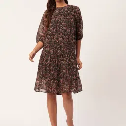 Moomaya Multicolor Floral Print Shift Dress-picture-44