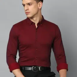 Louis Philippe Permapress Maroon Cotton Slim Fit Texture Shirt-image-52