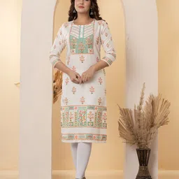 NAVYAAZRI Floral Printed Round Neck Straight Kurta-picture-27