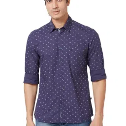 Parx Blue Cotton Slim Fit Printed Shirt-picture-19