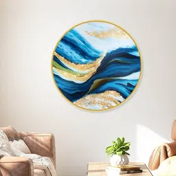 Livin'luxe Blue Wave Printed Wall Hallway Round Painting Wall Art 23" x 23" image 2