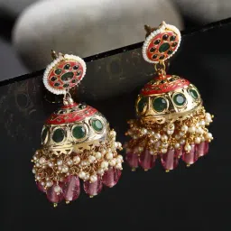 Dugran By Dugristyle Green & Pink Jhumki Earrings for Women-picture-35