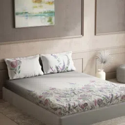 DDecor Floral Purple 144 TC Cotton Queen Bedsheet with 2 Pillow Covers-image-53