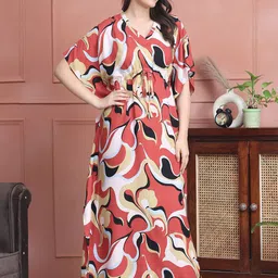 Boston Club Women V-Neck Printed Kaftan Maxi Nightdress-picture-19