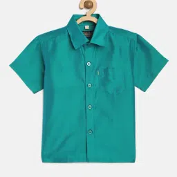 THANGAMAGAN Kids Teal Solid Lining Shirt-image-19