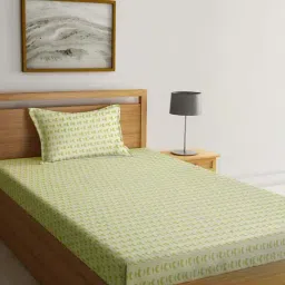 Klotthe Olive Green Cotton Blend 300 TC Single Bedsheet With 1 Pillow Cover-picture-16